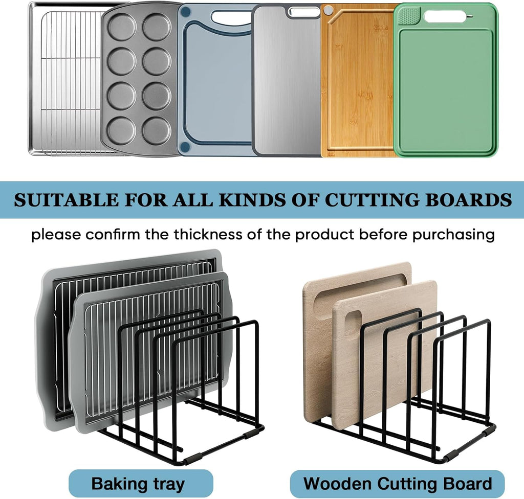 2-Pack Cutting Board Organizer, 5-Slot Steel Kitchen Storage Rack for Cutting Boards, Baking Trays, and Thin Pans - Compact Clutter-Free Solution