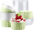 EUSOAR Foil Cupcake Wrappers, 30pcs 5oz Disposable Aluminum Foil Baking Cups Containers with Lids, Dessert Cups with Lids Mini Aluminum Cheesecake Pan Creme Brulee Ramekins-Mustard