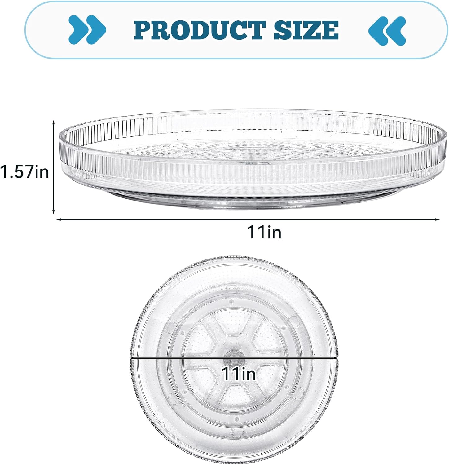 FreshKeeper Plastic Lazy Susan Organizer, Clear Pantry Shallow Lazy Susan Turntable for Cabinet and Kitchen 11’’