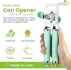 Spring Chef Stainless Steel Can Opener - Manual with Soft Grip Handles, Easy Turn, Heavy Duty Hand Can Opener for Seniors with Smooth Edge - Built-in Magnetic Lid Remover - Mint