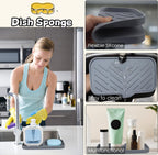 Yasmen Silicone Bathroom Soap Dishes, Sink Sponge Holder for Kitchen, Rubber Soap Dish with Drain, Shower Soap Sponge Tray, Sink or Counter Organizer, for Bar Soap, Bottle, Dish Soap Dispenser-Grey