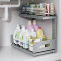 1 Pack Under Sink Organizer Upgrade to Professional Rails,2-Tier Dual Pull Out Cabinet Storage,Height Adjustable Slide Out Drawers for Bathroom Kitchen,Under Sink Shelf-Gun Gray