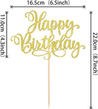 1 PCS Happy Birthday Cake Topper Glitter Happy Birthday Cake Pick Bunting Decor for Anniversary Celebrating Happy Birthday Party Cake Decorations Supplies Gold