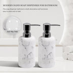 Resin Soap Dispenser Sets, 2 Pcs Heavy Lotion Dispensers,10.8oz Refillable Liquid Soap Dispensers with Rust-Proof Pump for Bathroom Countertop or Kitchen, Artificial Marble White