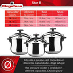 MAGEFESA Star Belly Pressure Cooker 6.3 Qt – 18/10 Stainless Steel, Rounded Bottom, 3 Safety Systems, Works on All Stovetops Including Induction, 8 PSI