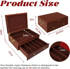 Silverware Storage Box Solid Wood with Lid, 2 Layer Silverware Storage Chest, 15.5'' ×11.5'' Silverware Organizer with Handle and Felt Lined, Chest for Flatware Setting Up 30