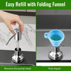 Soap Dispenser for Kitchen Sink, Kitchen Sink Soap Dispenser with 17 OZ Bottle, Refill from The Top Bar, Longer Threaded Shaft Shank, Wide Pump Head Base (Chrome)