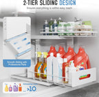 1 Pack Under Sink Organizer Upgrade To Professional Rails,2-Tier Dual Pull Out Cabinet Storage,Height Adjustable Slide Out Drawers For Bathroom Kitchen,Under Sink Shelf-White