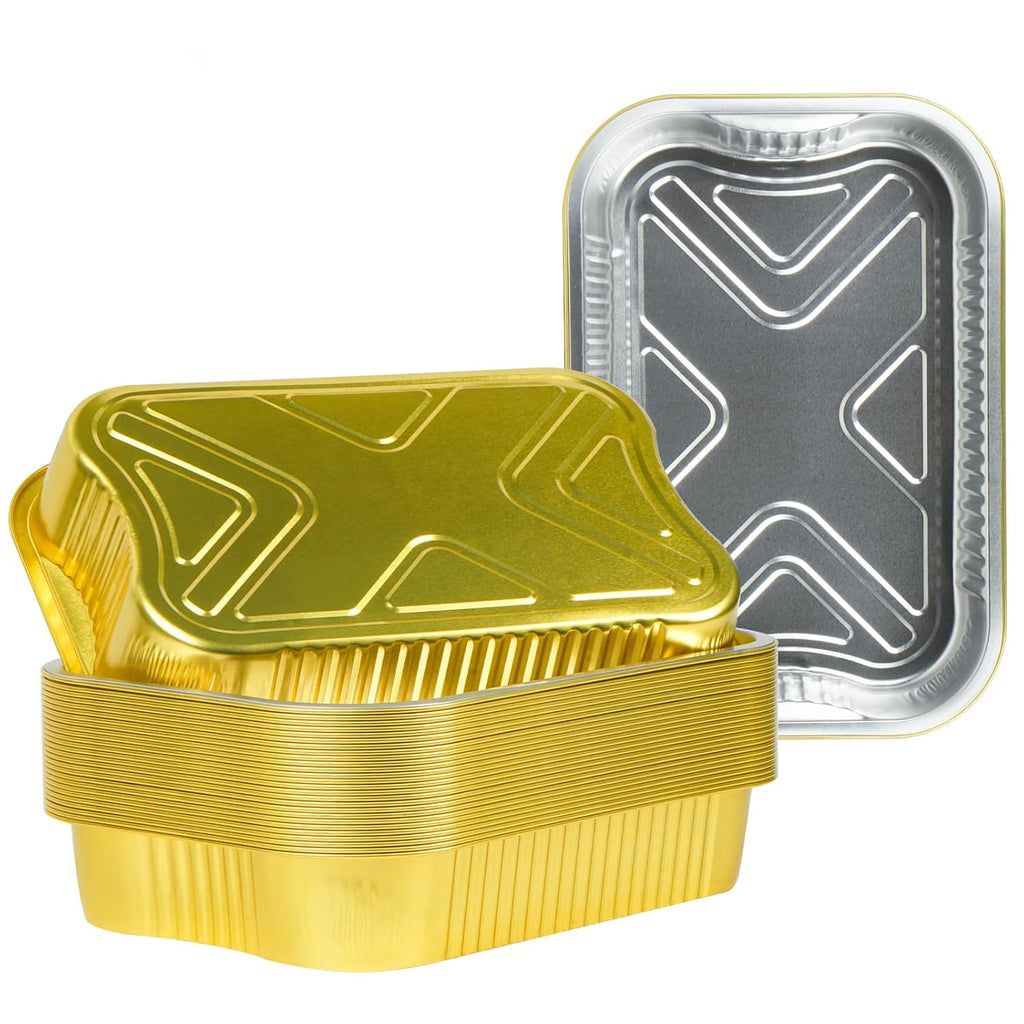 35 Pack Aluminum Pans Half Size 9x13 Extra Heavy Duty, Disposable Gold Aluminum Foil Baking Pan Double Thick Tin Foil Food Container - Half Size Steam Table Deep Pans for Baking, Heating, Cooking