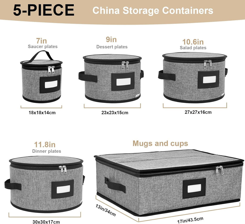homyfort China Storage Containers, Hard Shell for Plates, Moving Boxes for Dishes, Cups, Mugs, Tableware Moving Supplies for Kitchen Organization- 5-Piece Set (5-piece set)