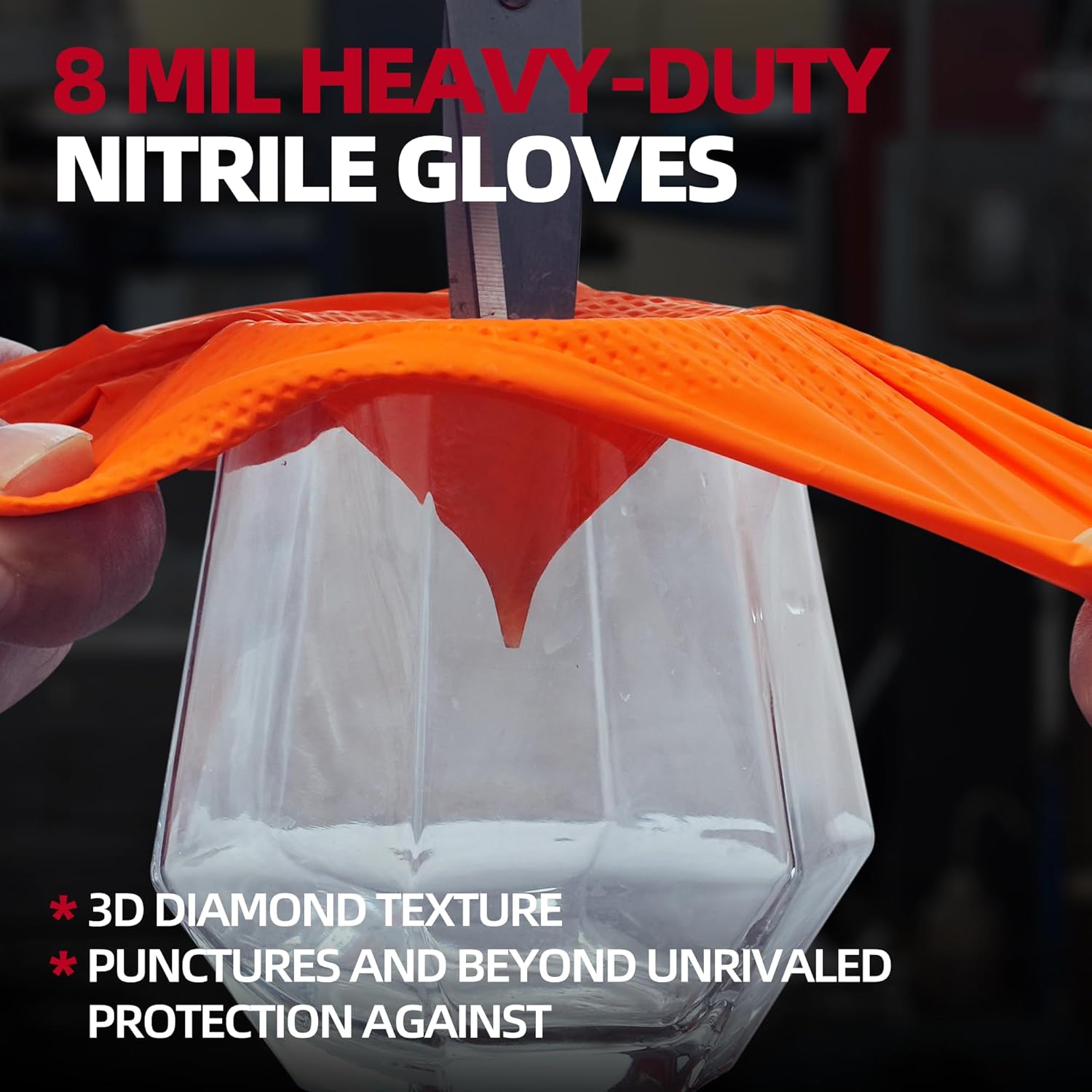 Jointown Basic Heavy Duty Nitrile Gloves, Mechanic Gloves 8 Mil Nitrile Disposable, with Raised Diamond Texture, Case of 100, Orange, Medium