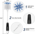Amazer Bottle Brush Cleaner, Long Flexible Handle Bottle Brush Scrub for Water Bottles, Glasswares, Tumblers, Travel Coffee Mugs, 2 Pack