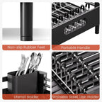 Dish Drying Rack for Kitchen Counter, Extendable Dish Rack with Drainboard, Expandable Dish Drainer, Collapsible Dish Strainer with Cutlery Holder, Foldable Home Countertop Plate Storage Rack, Black