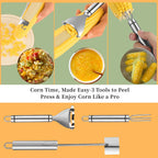 3Pcs Corn Peeler and Stripper Tool - Long Handle Stainless Steel Corn Kernel Remover & Cob Scraper - Efficient Corn Thresher Cutter for Kitchen, Restaurants, Picnics - Safe & Durable