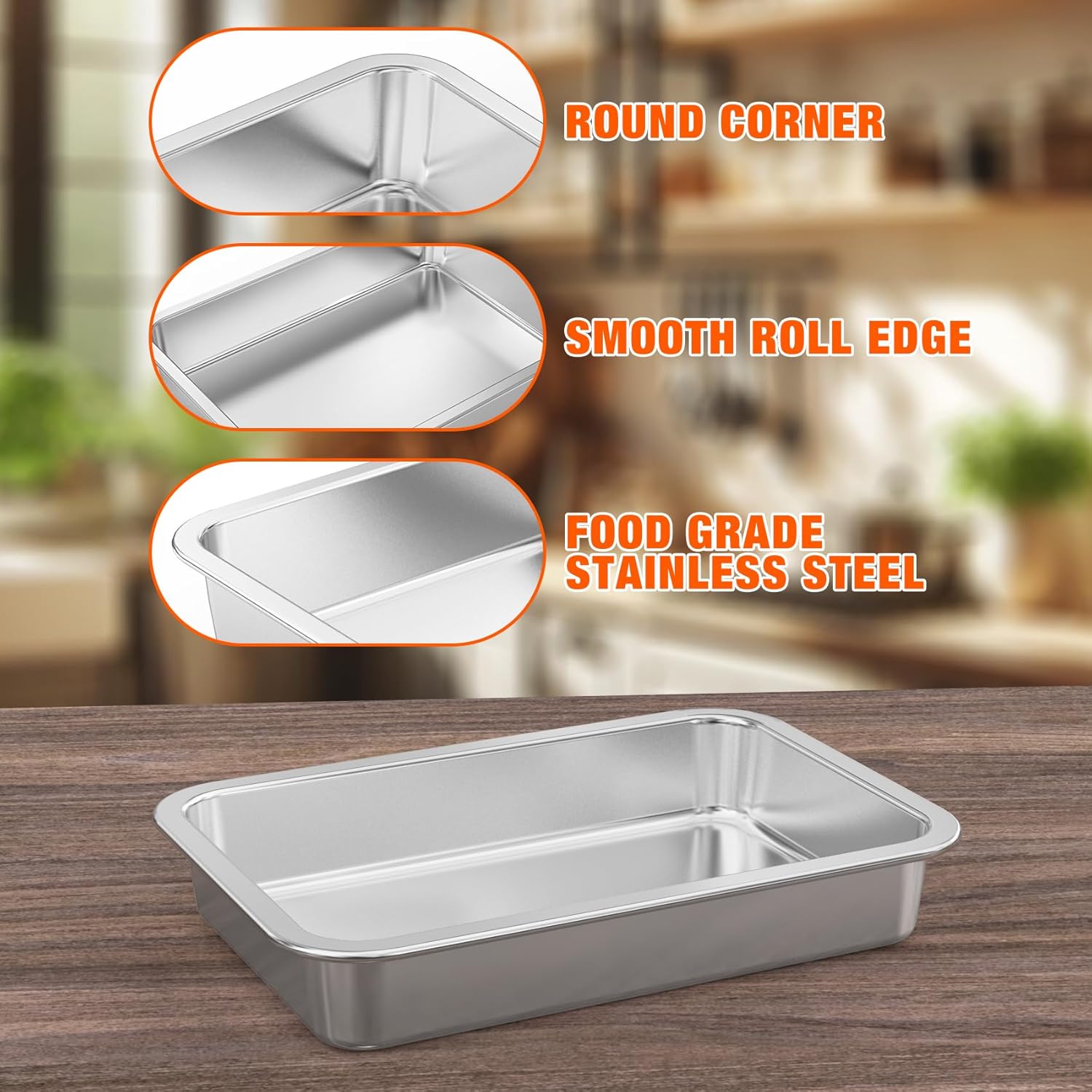 Onlyfire Stainless Steel Baking Pan Barbeque Grilling Pan for Baking Breads, Grilling Chicken, Vegetables, 12.4" X 8.5" X 1.9"