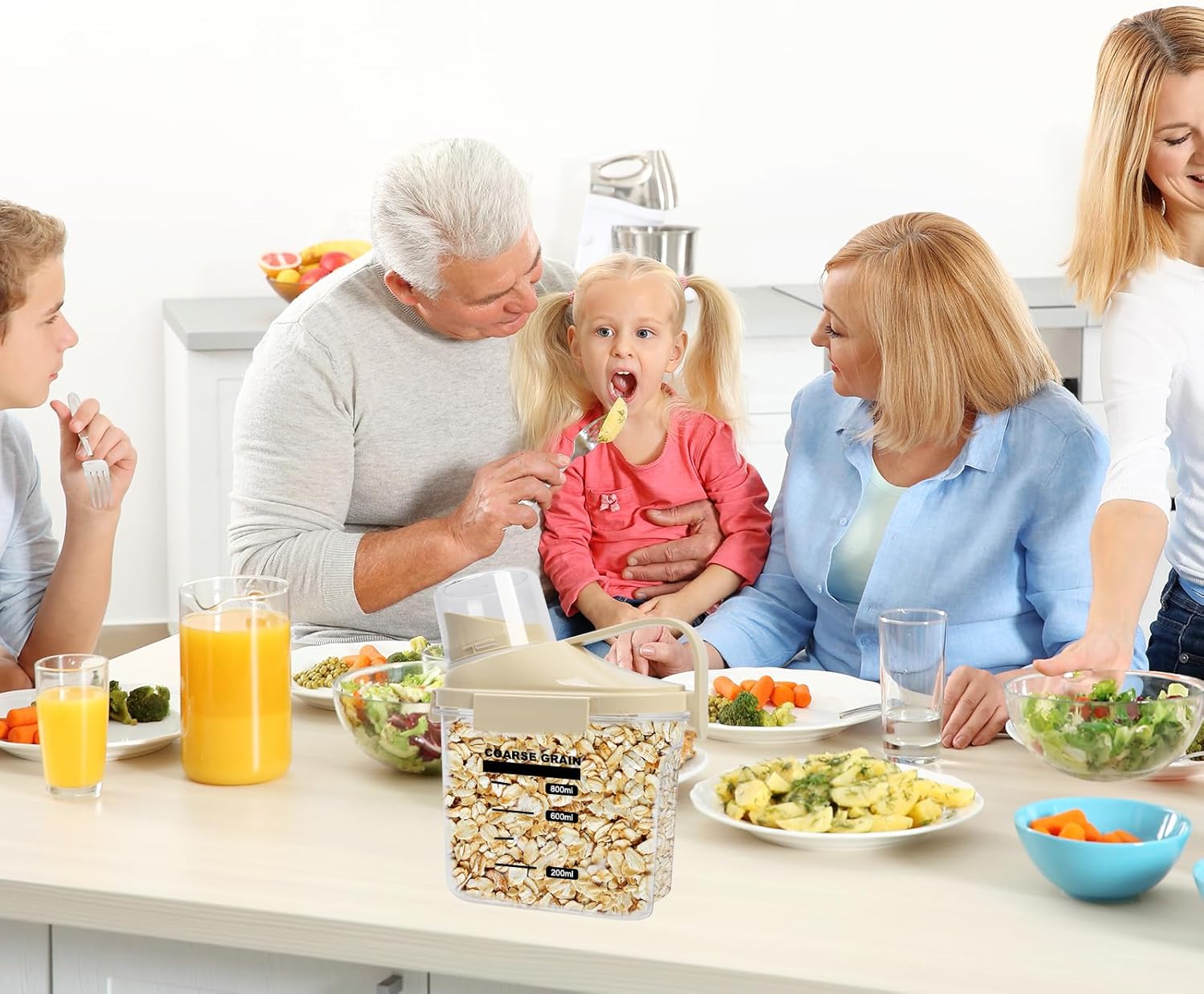 1 PCS Airtight Dry Food Storage Containers, Pantry Organizers and Storage Container with Pouring Spout Measuring Cup, BPA Free, Plastic Clear Container for Rice Nuts Beans Snacks, 29OZ