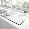 Rnivvi Dish Drying Mat for Kitchen Counter, 12 x 19" Cute Marble Super Absorbent Draining Pad, Non-Slip Heat Resistant Coffee Bar Mats for Coffee Machine Station Accessories, White Dish Rack Pad
