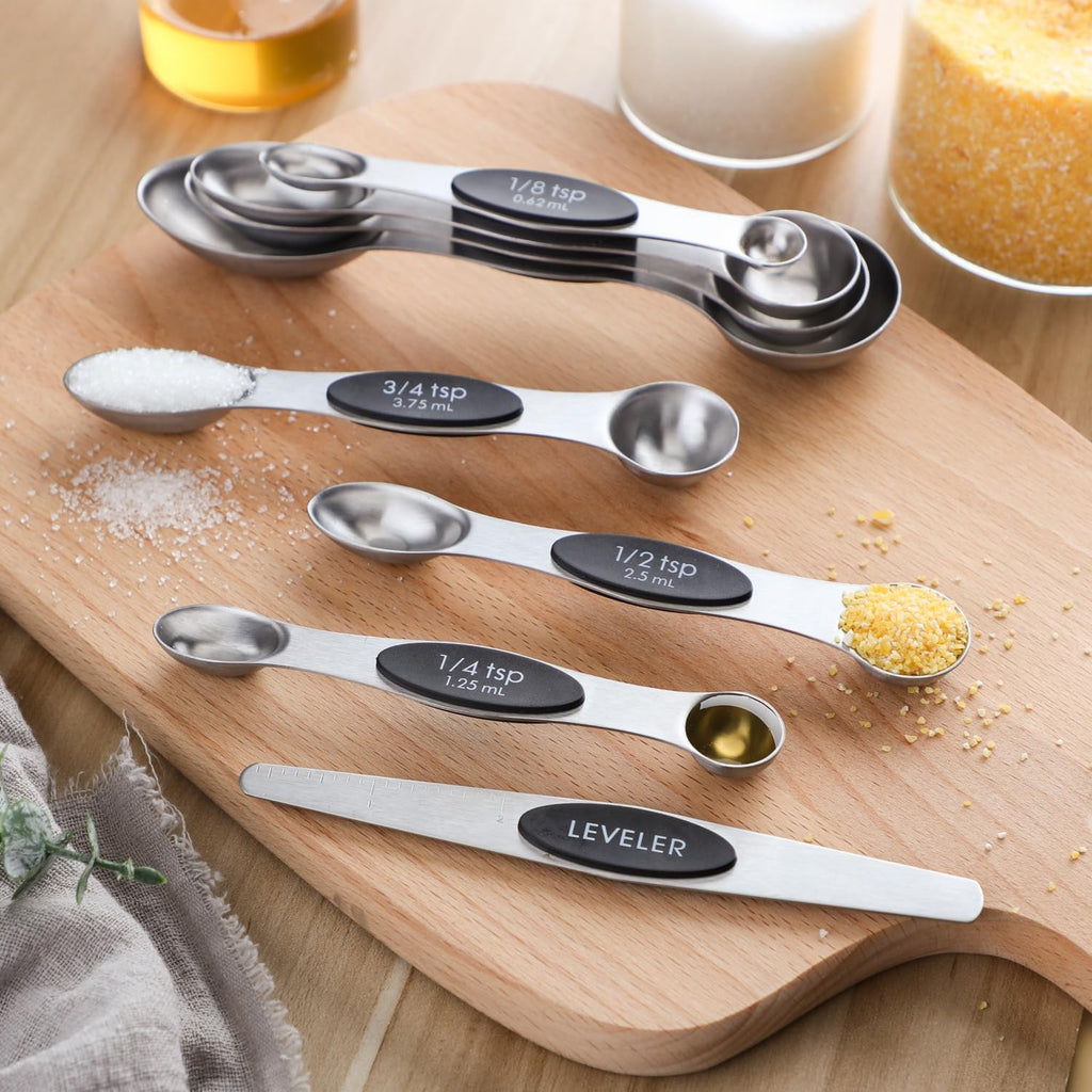 Magnetic Measuring Spoons Set of 9 Stainless Steel Dual Sided Stackable Teaspoon Tablespoon Nesting Measuring Spoon for Measuring Dry and Liquid Ingredients Fits in Spice Jar