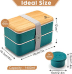 Sinnsally Bento Box Adult Lunch Box,Stackable Japanese Bento Lunch Box Containers for Women/Men with Compartments(47oz),Lunch Containers with Utensil Set,Leak-Proof Lunchbox,Rectangle(Nordic Green)