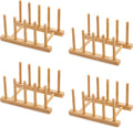 Bamboo Dish Drying Rack for Kitchen Counter and Cabinet, Dish/Book/Plate/Bowl/Cup/Cutting Board/Pot Lid Organizer for Kitchen, Living Room, Study, Display Cabinet (4 Slots)