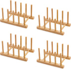 Bamboo Dish Drying Rack for Kitchen Counter and Cabinet, Dish/Book/Plate/Bowl/Cup/Cutting Board/Pot Lid Organizer for Kitchen, Living Room, Study, Display Cabinet (4 Slots)