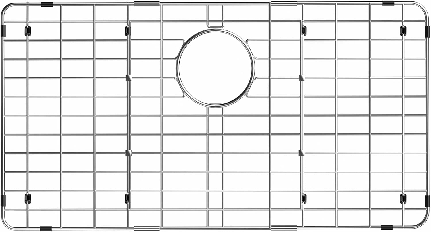 iPEGTOP Sink Bottom Grid, Stainless Steel Sink Protector 27-1/2" x 13-1/2" Rear Drain Hole with Corner Radius, Sink Grate Rack for Bottom of Kitchen Sink Single Bowl with Hole Cover
