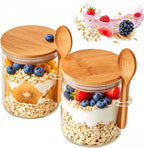 2-Pack 18.5oz Airtight Glass Meal Prep Containers with Lids – Overnight Oats Jars for Coffee, Nuts, Candy, Chia Seed Sugar & Pudding | Leakproof Borosilicate Glass Food Storage Jars