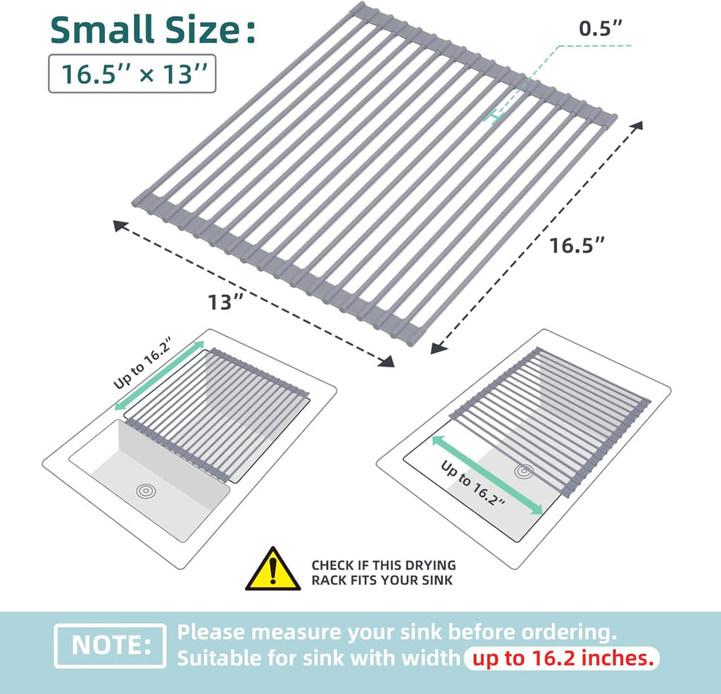 Ohuhu Roll Up Dish Drying Rack, Over The Sink Multipurpose Roll-Up Dish Racks, 16.5" W x 13" L Rolling Heat-Resistant Anti-Slip Silicone Coated Dish Drainer Portable Foldable for Kitchen Counter
