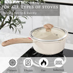 VINCHEF Nonstick Saucepan with Lid, 3QT Sauce Pan with Stay Cool Handle, Non Stick Small Cooking Pots Induction pot, Dishwasher Safe, Compatible for All Stove Top, PFAS and PFOA Free White