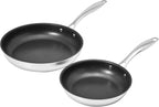 Amazon Basics 2-Piece Non-Stick Stainless Steel Fry Pan Set, Oven and Induction Safe, 10-Inch and 8-Inch