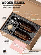 [Luxury] Kitchen Soap Dispenser Set - 16OZ Amber Glass Bottle, Stainless Steel Pump, Instant Dry Tray, Waterproof Labels, Non-Slip Silicone Pad, and Dish Brush | Upgrade for Your Kitchen and Bathroom