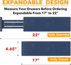 SpaceAid Bamboo Dresser Drawer Dividers 6 Pack, 4.65“ High Adjustable 17“-22” Drawer Organizers, Expandable Organization for Clothing, Clothes, Dressers, Navy Blue
