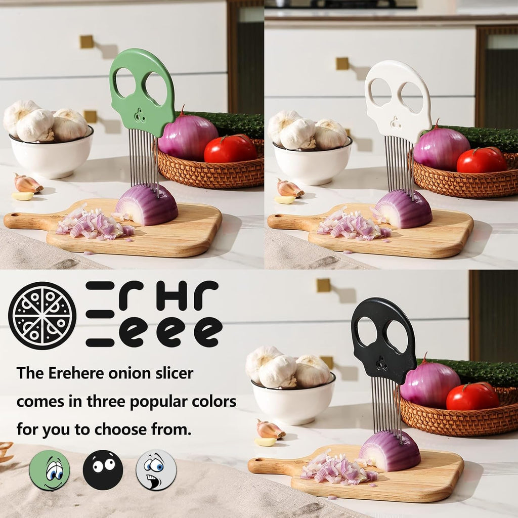 Stainless Steel Onion Cutter & Egg Slicer – Multi-Function Vegetable Cutter and Herb Stripper for Avocados, Tomatoes, and Potatoes (White)
