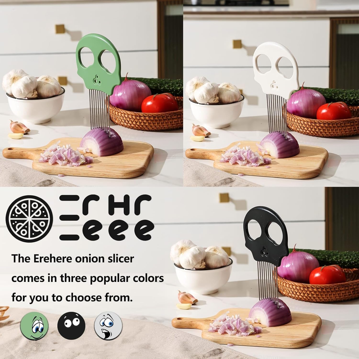 Stainless Steel Onion Cutter & Egg Slicer – Multi-Function Vegetable Cutter and Herb Stripper for Avocados, Tomatoes, and Potatoes (White)