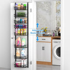 12.3" W Narrow Over the Door Pantry Organizer, 8-Tier Over the Door Organizer with Adjustable Basket, Pantry Door Organization for Pantry Kitchen Storage Room Spice Rack, Black