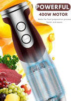 MegaWise 5-in-1 Immersion Hand Blender Set with Variable Speed, 400W, Stainless Steel - Includes Chopper, Whisk, Milk Frother, and Beaker - Ideal for Soups, Smoothies, Baby Food & More (RED)