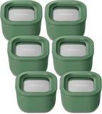 Caraway 6pc Food Storage Container Set - 1.75 Cup Glass Storage Container for Food (6) - Non-Toxic Ceramic-Coated Glass - Air Release Technology - Compact & Stackable Design - Sage