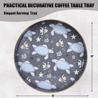 Spsyrine Decorative Serving Tray with Handles, Lacquered Coffee Table Tray for Ottoman, Round Waterproof Platters for Centerpieces, Parties, Living Room, Kitchen Counter Organization Turtle