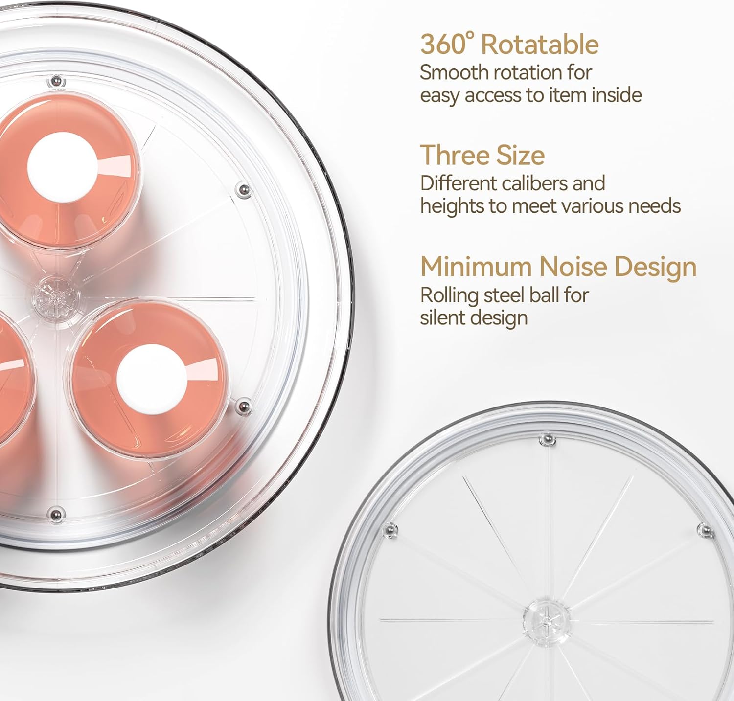 LAMU 3 Pack Lazy Susan Organizer, Clear Lazy Susan Turntable for Cabinet, Spice Organizer for Pantry, Refrigerator, Table Top, Kitchen Organizer and Storage, 2 Size (1 Piece 11'' + 2 Piece 9'')
