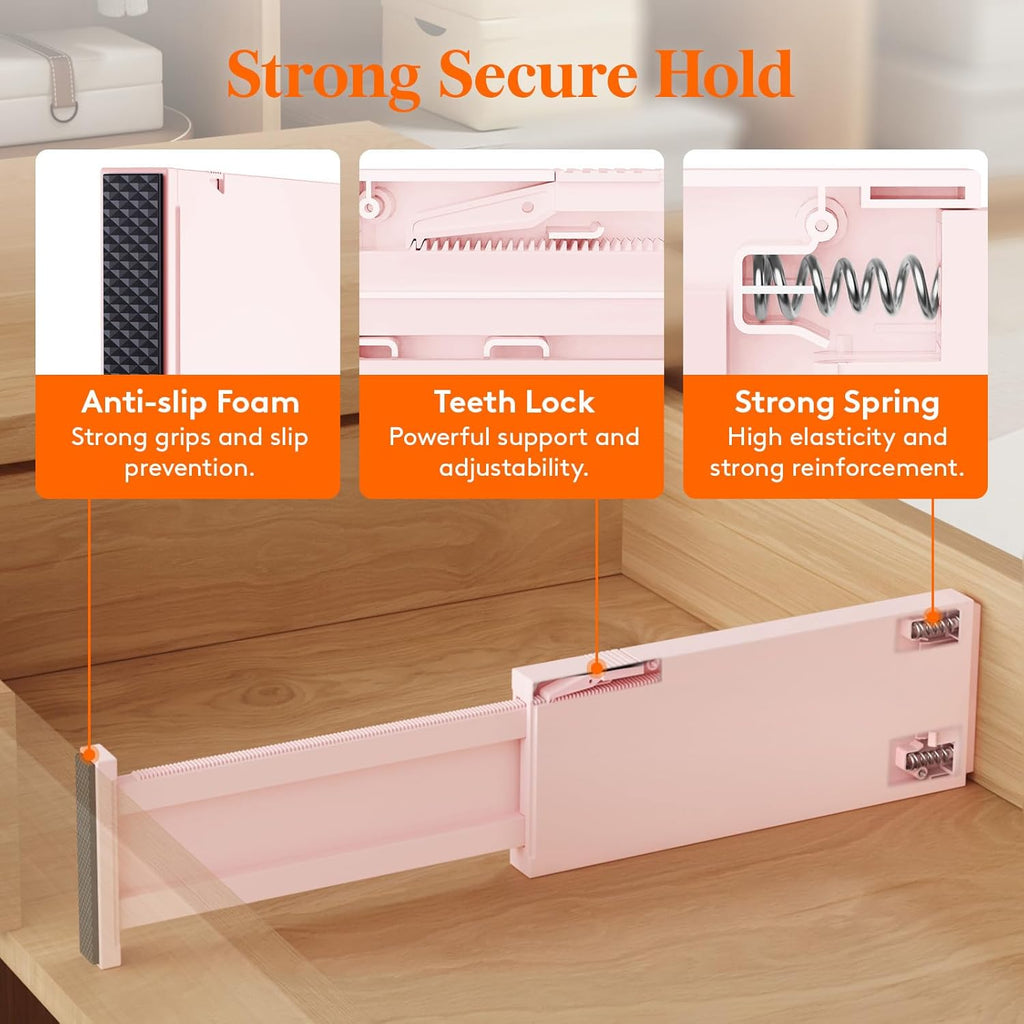 Lifewit 6 Pack Drawer Dividers 4" High, 11-17" Adjustable Drawer Organizers for Clothes, Expandable Dresser Separators in Bedroom/Bathroom/Kitchen/Fridge/Office Organization and Storage, Pink
