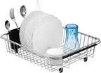 SANNO Expandable Dish Drying Rack Over The Sink Dish Drainer Dish Rack in Sink or On Counter with Utensil Silverware Storage Holder, Rustproof Stainless Steel