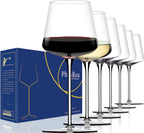 White Red Wine Glasses Set of 6 – 18oz Clear【Hand Blown】 Crystal Wine Glass – Tall Long Stem Modern Wine Glasses – Square Wine Glass with flat bottom – Unique gifts for Wedding,Brithday,anniversary