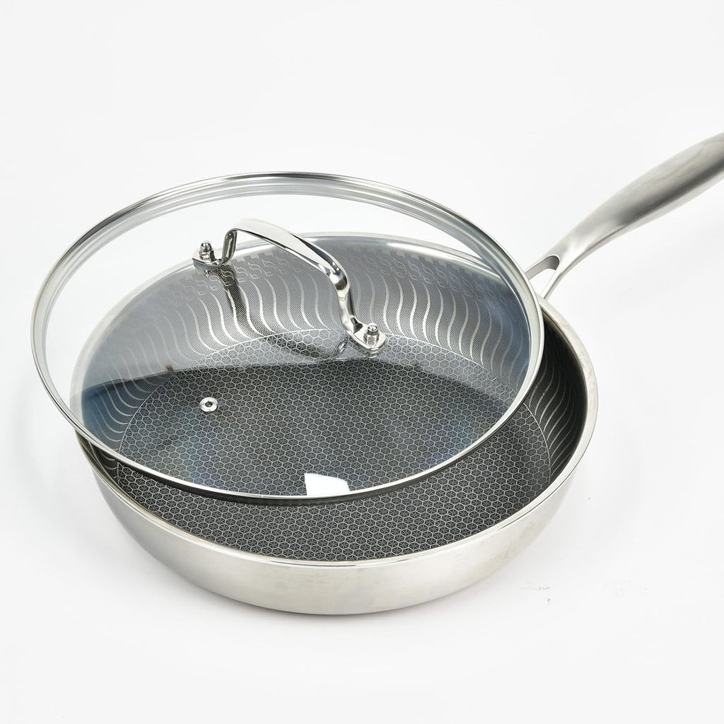 11 IN Glass Lid with Stainless Steel Handle for Frying Pan, Tempered Replacement Cover Compatible for All Cookware for Skillets, Round Cast Iron Aluminium, Stainless Steel Pans & Pots 276mm-292mm