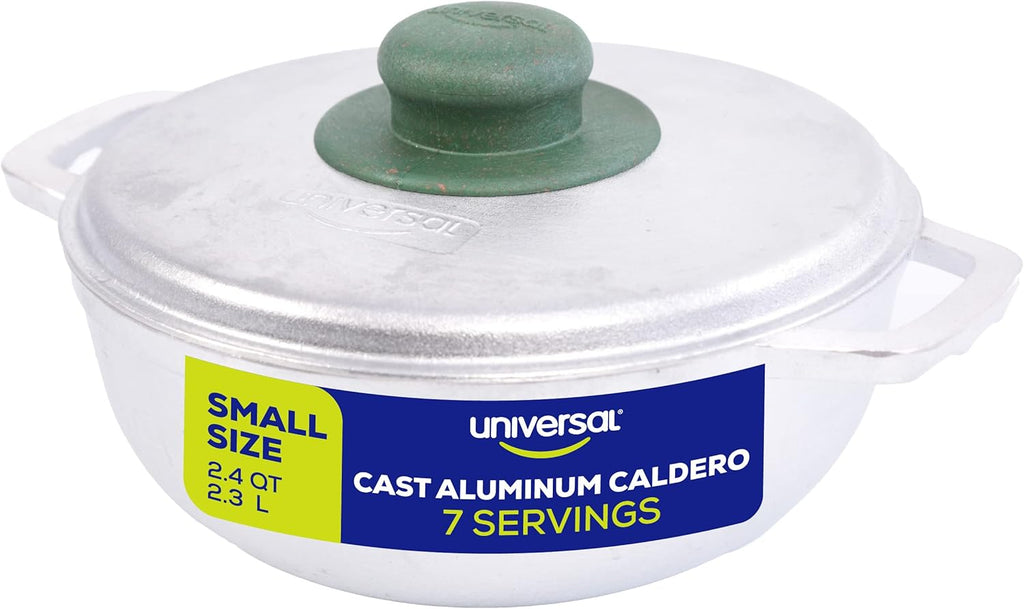 Universal (Small Size) Caldero 7 Cups - 2.4 QT / 2.3 L, Stainless Aluminum Pot, Even Heat Distribution and Fast Cooking Dutch Oven Pot, Ergonomic Handles, Ideal for Rice, French Fries, and More