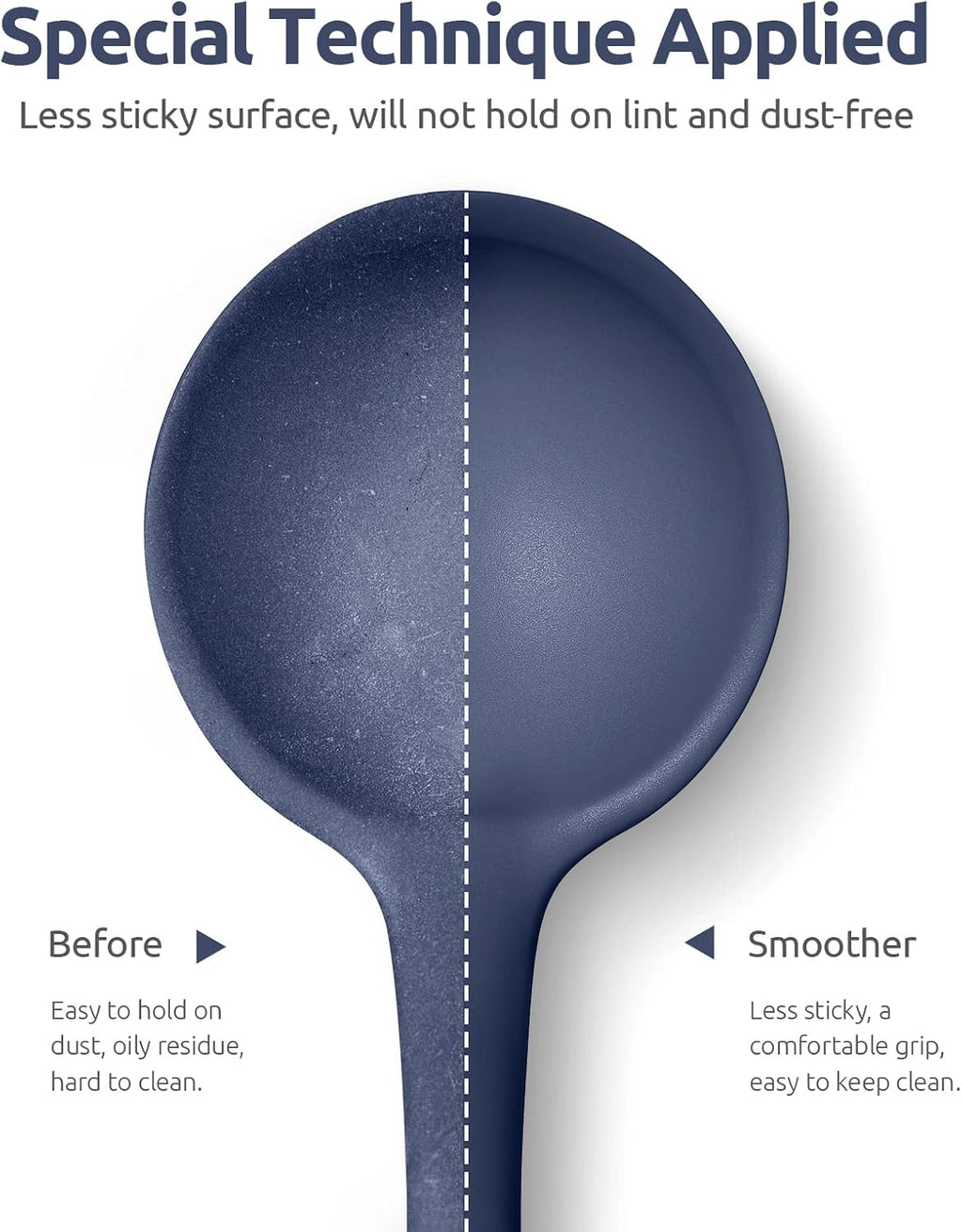 13 inch Silicone Soup Ladle: U-Taste 600ºF Heat Resistant 4 oz Large Non-stick Seamless Rubber Kitchen Deep Serving Spoon with Non Slip Long Handle for Cooking Sauce Stews Gravy (Midnight Blue)