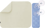 S&T INC. Dish Drying Mat 16" x 18" and Food-Safe Silicone Bar Mat 15" x 4.5", Absorbent Microfiber Kitchen Counter Mat, Dish Drying Pad for Dishes, Utensils, Pots, Pans, Diamond Texture, Cream + Blue