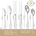KINGSTONE 24 Piece Teardrop Silverware Set with Steak Knives, 18/10 Stainless Steel Flatware Set for 4, Modern Design Cutlery Set for Home/Hotel/Wedding,Mirror Polished and Dishwasher Safe