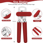 10 Colors, Manual Handheld Heavy Duty Hand can Opener Smooth Edge Stainless Steel, Top Lid Kitchen Gadgets, Best Large Rated Easy Turn Knob, with Bottle Opener, Red