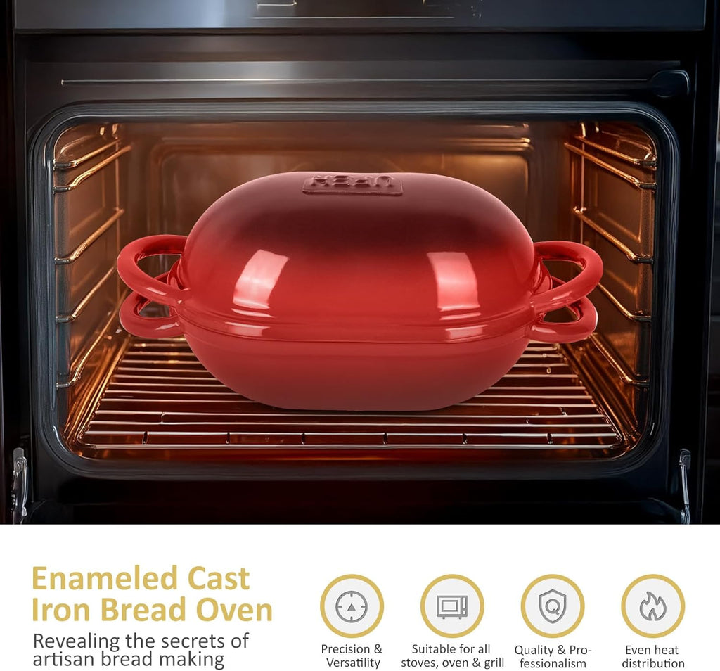 Dutch Oven for Bread Baking – Premium Cast Iron Pot with Lid – Perfect for Sourdough, Artisan Loaves & No-Knead Bread – 2 QT / 1.9L (Enameled, Round, Oven & Stovetop Safe), Red