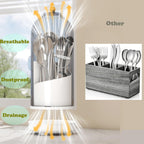 JEESA Utensil Holder with Lid, 360° Rotating Flatware Organizer for Cutlery Spoon Fork(H Less 8"), Silverware Caddy Organizer Drainage Dustproof Flatware Holder Kitchen Countertop Storage, Gray